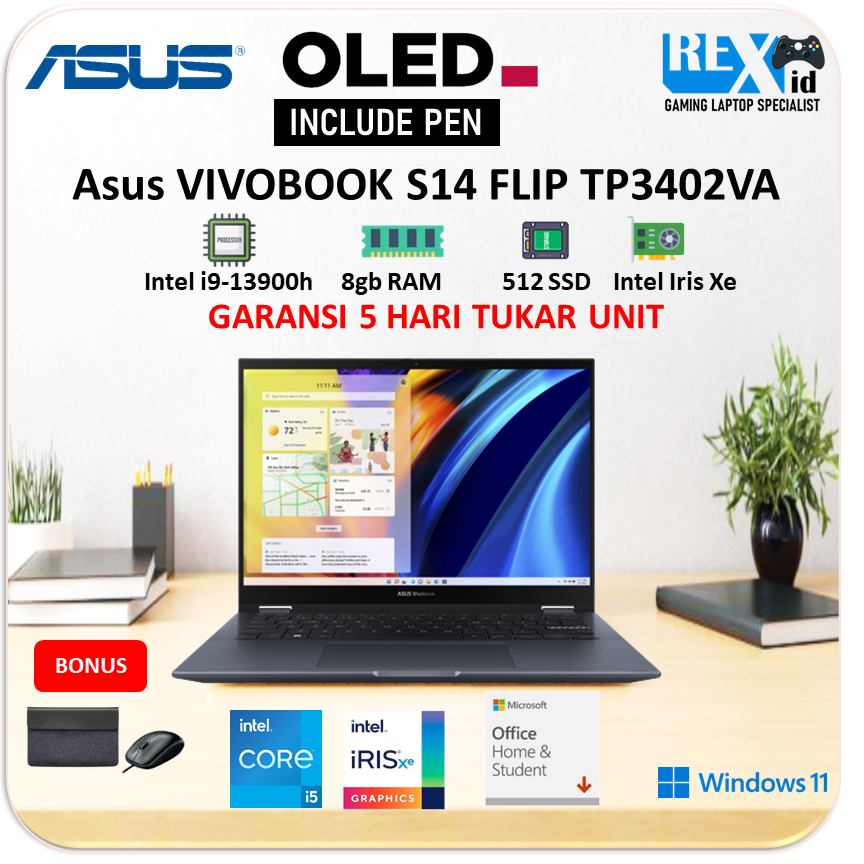 Asus VIVOBOOK S14 FLIP TP3402VA OLED / i5 13500h 8gb 512gb 2in1 PEN + OHS