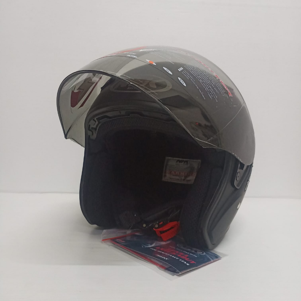 NHK R1 SOLID SINGLE VISOR BLACK DOFF HELM OPEN FACE VISOR LIGHT SMOKE