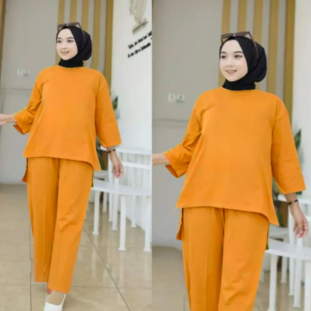 Charyatink - Setelan Tunik Polos Baju Hijab dewasa wanita sablon polycaton premium BAHAN BEBYTERRY  Ukuran M L XL