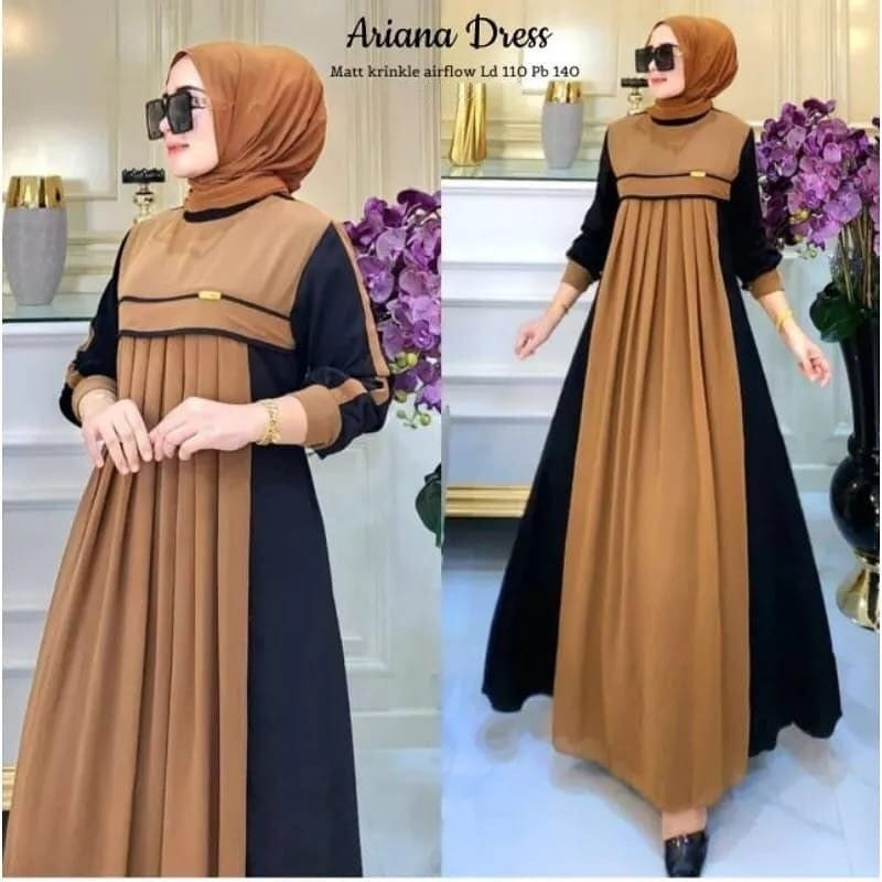 Baju Gamis Wanita Ariana Dress Crinkle Airflow Gamis Pesta Mewah Elegan Baju Kondangan Wanita Long Dress Muslim