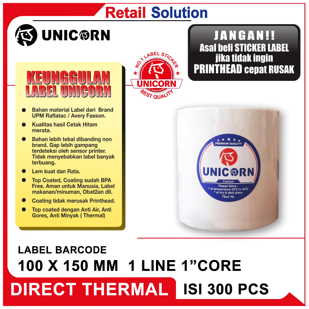 Unicorn Label Stiker Resi Thermal 100x150 mm / 100 x 150 mm / 100x150mm 300pcs