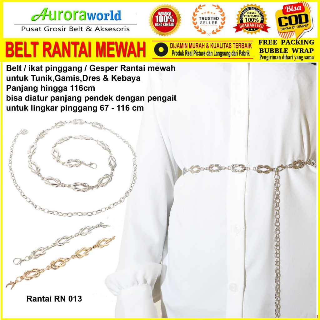 Auroraworld ikat pinggang Belt wanita gesper rantai mewah untuk dress gamis tunik ikat Pinggang Fashion Terbaru