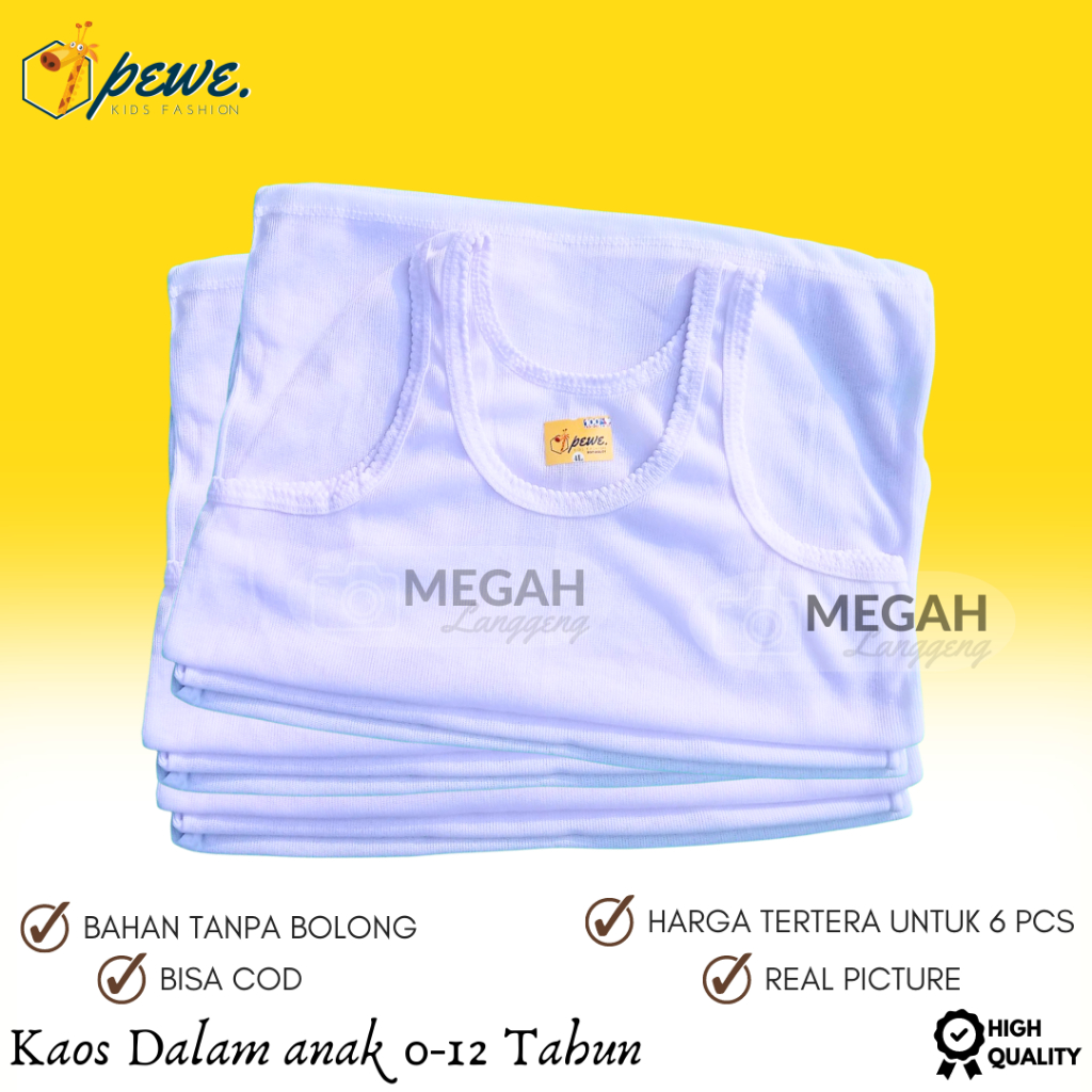 6 Pcs Kaos Dalam Ukuran Jumbo Anak Laki-Laki dan Perempuan 6 Sampai 12 Tahun Khusus Warna Putih | Singlet Anak Warna Putih Usia 0-12 Tahun Tanpa Bolong Bolong Kaos Dalam Kutang Anak Laki Dan Perempuan - MEGAH LANGGENG