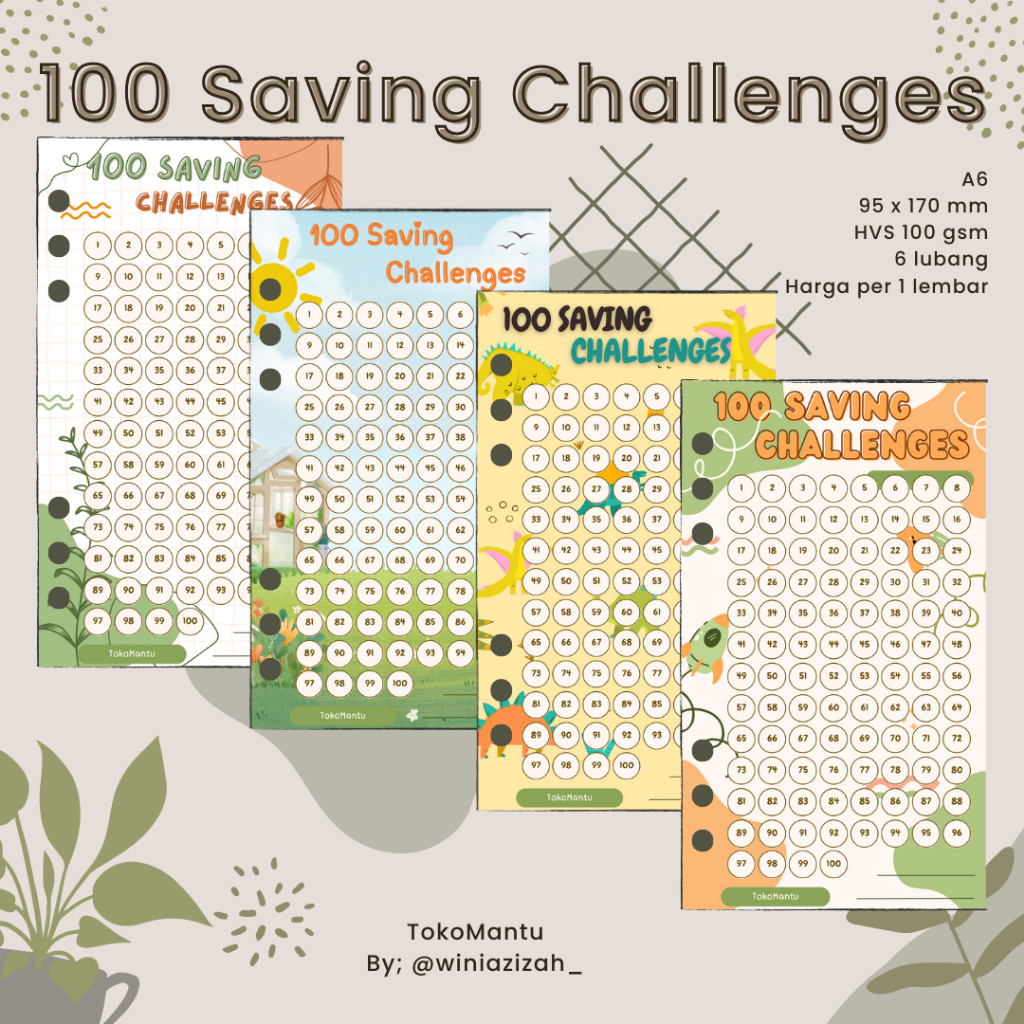 

Template 100 Saving Challenges Kertas Tantangan Menabung SInking Fund