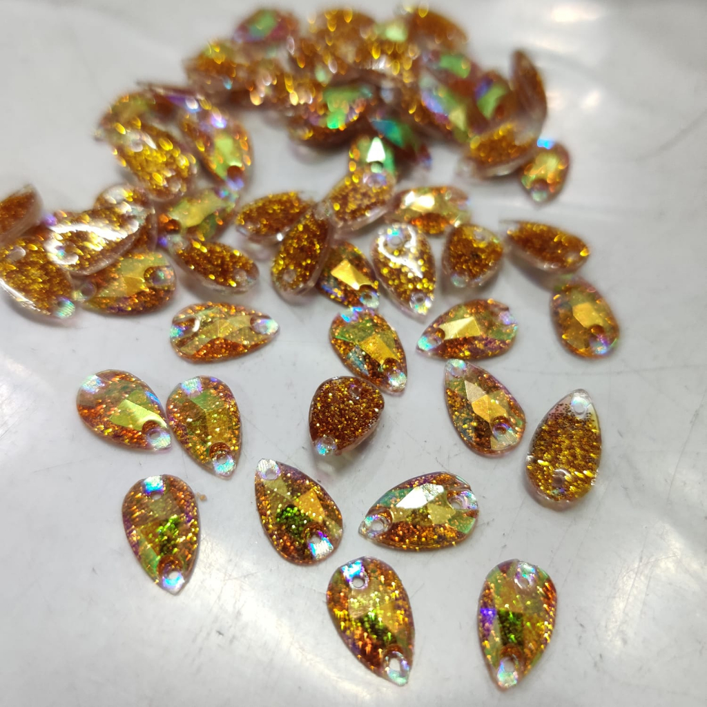 [Per Bks/1.000 pcs] 7x12 mm Tetes Bulat / Sampan GLITTER WARNA Permukaan Diamond Batu Akrilik / Berlian Jahit