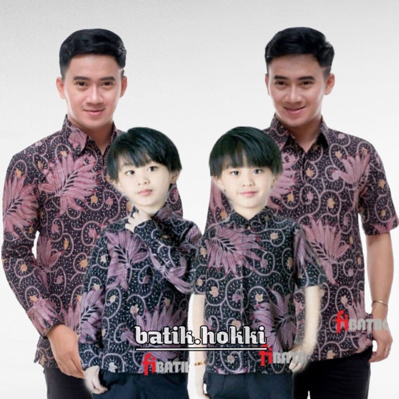 Batik Hokki-Baju Batik Couple Ayah dan Anak Warna Ungu Lilac Series Batik Pria Terlaris