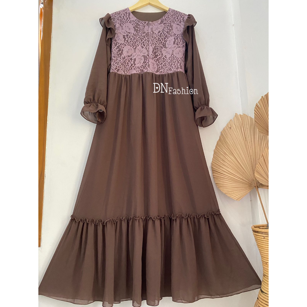 Gamis Ceruty Babydoll Mix Brukat Cantik / Gamis Terbaru Ceruty Brukat Depan Saja