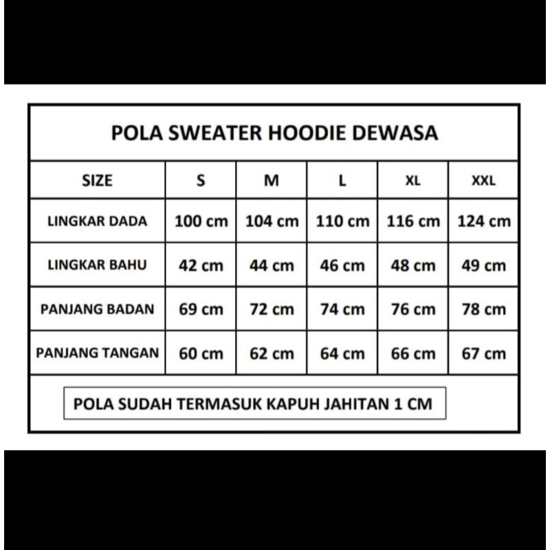 POLA SUITER/ SWAETER HOODIE DEWASA ( ZIPPER) SATU SET 5 UKURAN