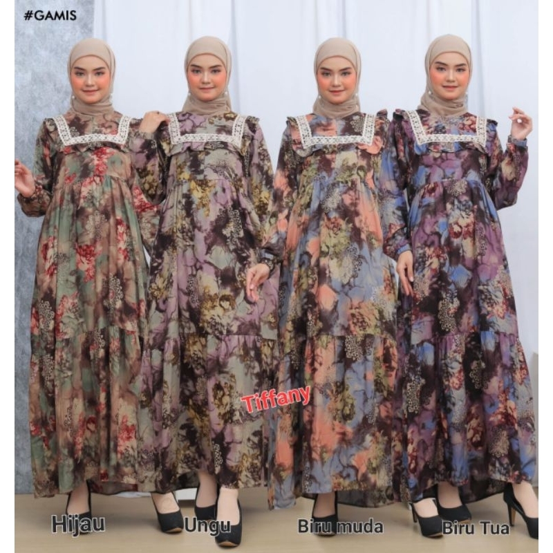 GAMIS RAYON PREMIUM MOTIF BUNGA SEMBUR TERBARU UK STANDAR LD 110CM