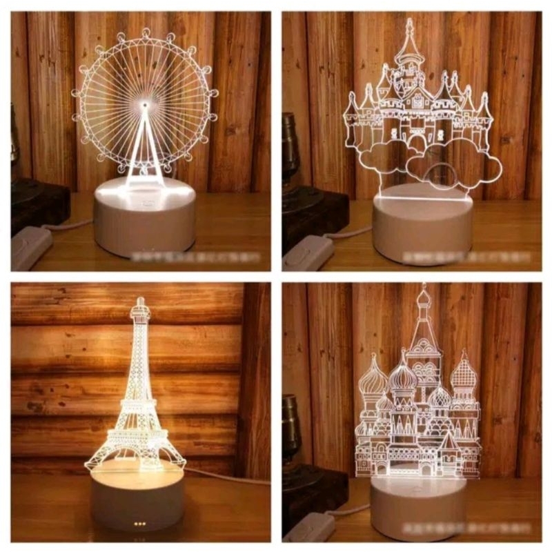 LAMPU HIAS LED 3D / LAMPU TIDUR HIAS 3D / LAMPU 3D LED KACA
