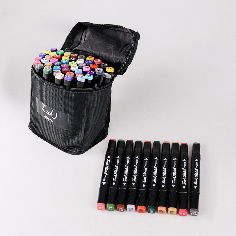 TOUCH Spidol Dual Side Fine Art Brush Pen Art Marker Set 48 Color - HL0270 - Black