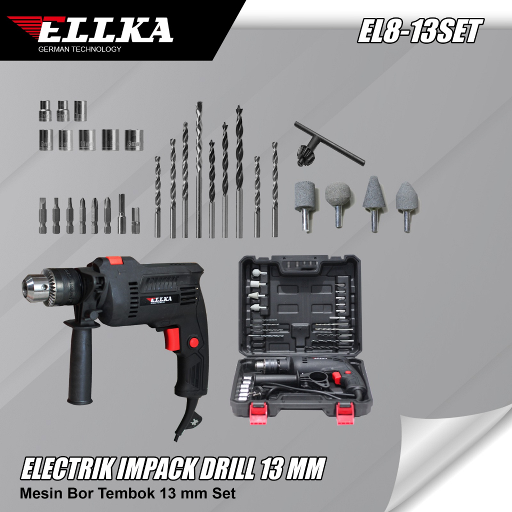 PENGIRIMAN CEPAT ELLKA MESIN BOR TEMBOK 13MM SET BOR LISTRIK/BOR KAYU/BOR BETON/BOR BESI/BOR BAJA