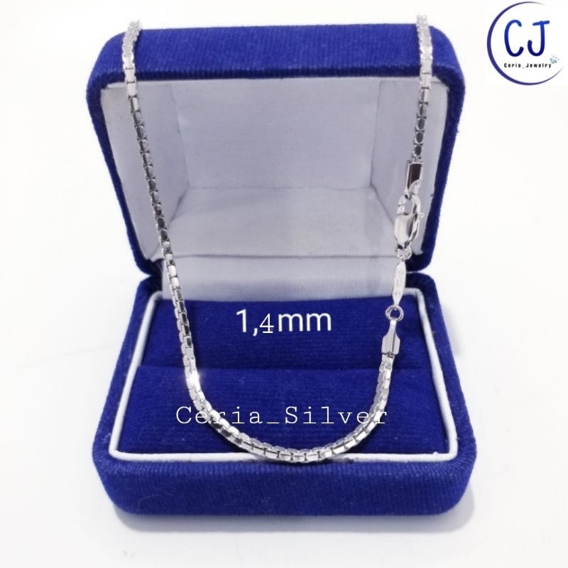 Kalung Perak Pria Wanita Silver Asli 925 Lapis Emas Putih Italy Santa 50cm - Kalung Pria Wanita Anti Karat - Kalung Perak Asli 925 Lapis Emas Putih Wanita