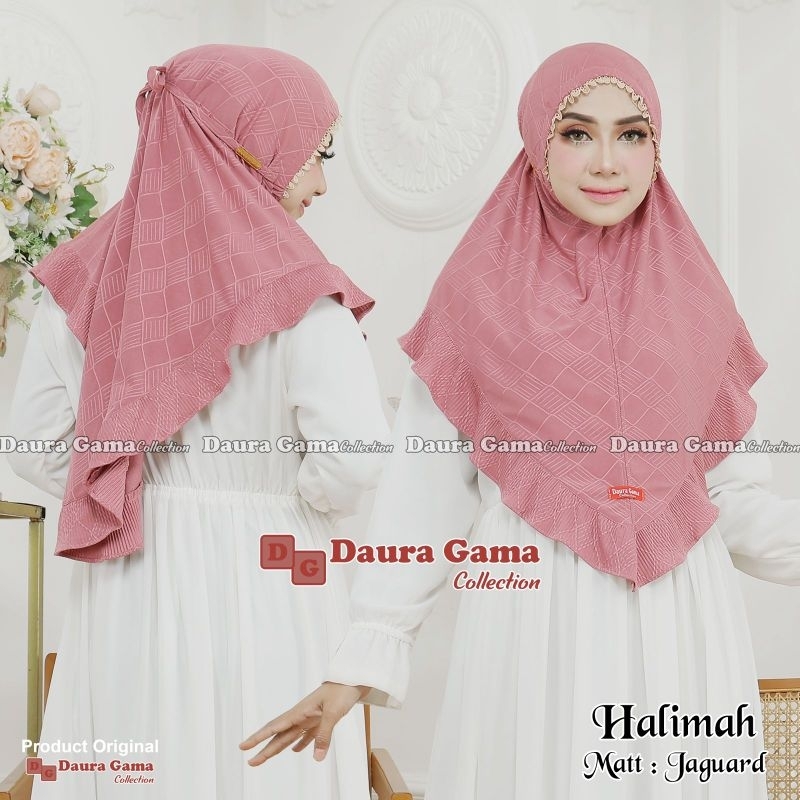 (Ori Dauragama) HALIMAH •jilbab instan jersey jaaguuar•bergo instan rempel renda