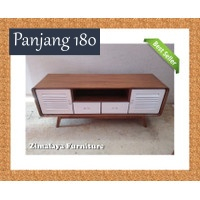 Meja TV Jati Retro Pintu & Laci Warna Putih Panjang 180