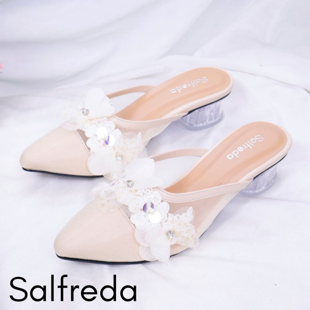 Sandal Sepatu Pesta Wanita Sendal Kondangan Mewah Elegan Terbaru Import Impor Korea Hak Hag Kaca Heels 3 cm Ori Bunga Pernikahan Wedding Kantoran RB70088