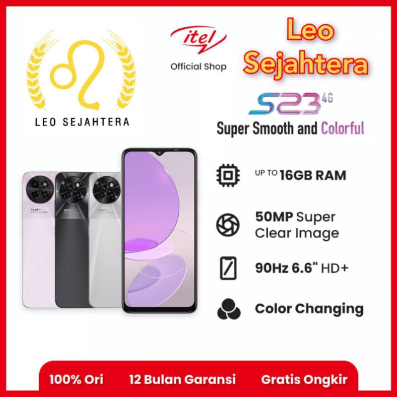 HP Android ram 8gb 128gb itel S23 dual kamera 50MP baru segel garansi resmi 1 tahun