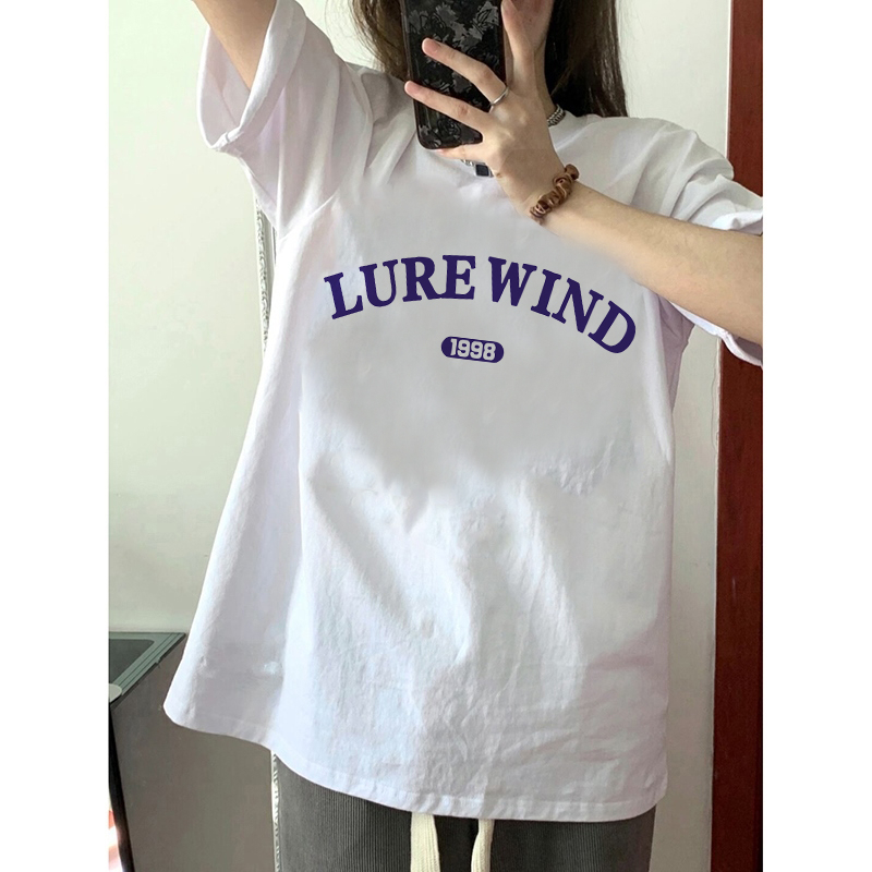 EUNII T-shirt Lengan Pendek Vintage LURE WIND Printing Korean Style/Kaos Atasan Wanita/Baju Kaus Oversize Wanita/Kaos Wanita