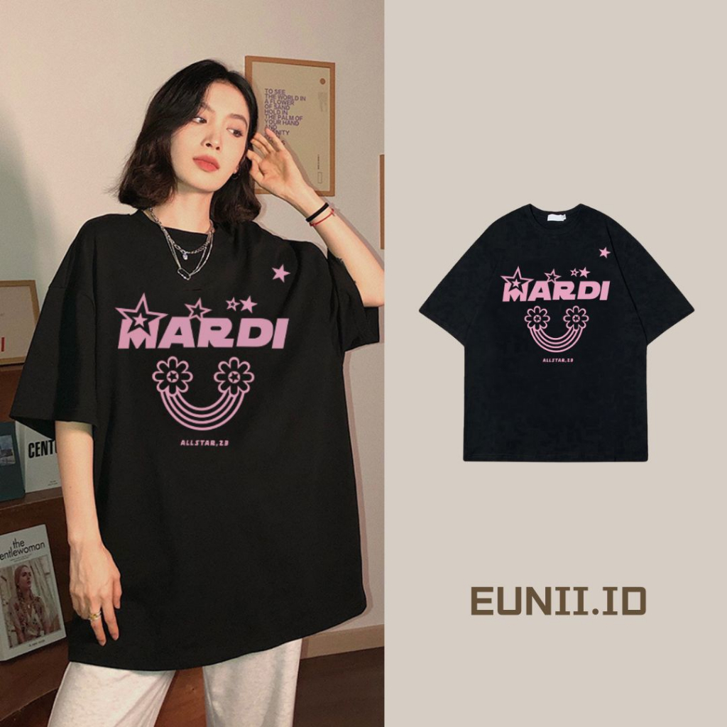 EUNII T-shirt Lengan Pendek Cartoon Pink Mardi Flowers Korean Style/Kaos Atasan Wanita/Baju Kaus Oversize Wanita/Kaos Wanita