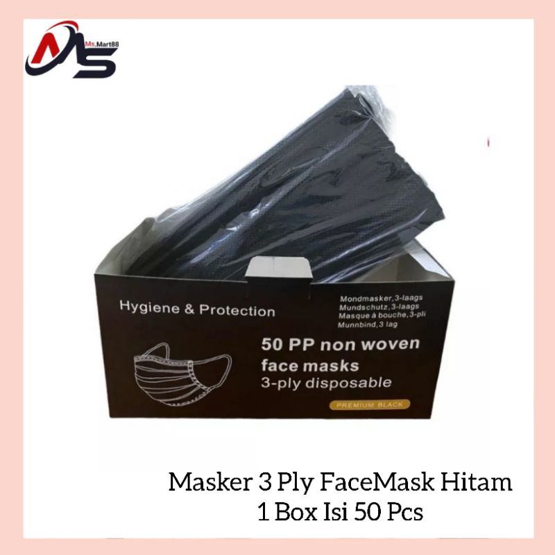 Masker 3 Ply Hitam 1 Box isi 50 Pcs