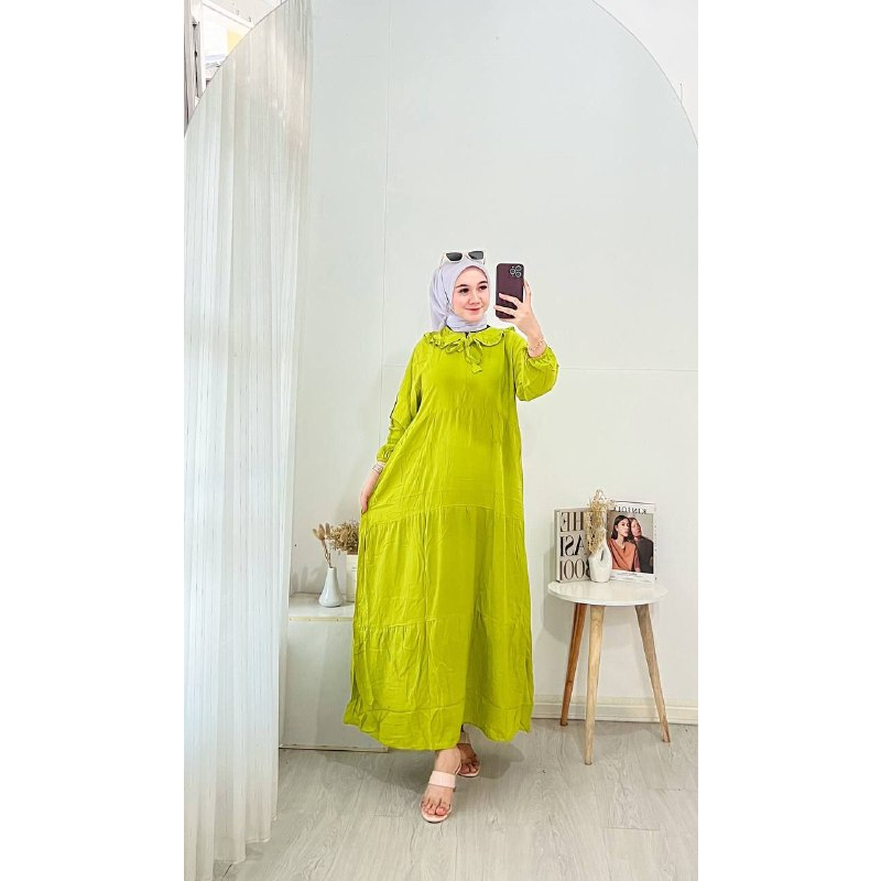 Sandra Midi Dress Rayon Polos Gamis Wanita Terbaru