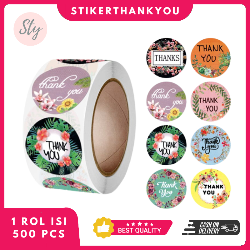 

500 Pcs/Rol Stiker Thank You 8 Motif Bunga Aesthetic