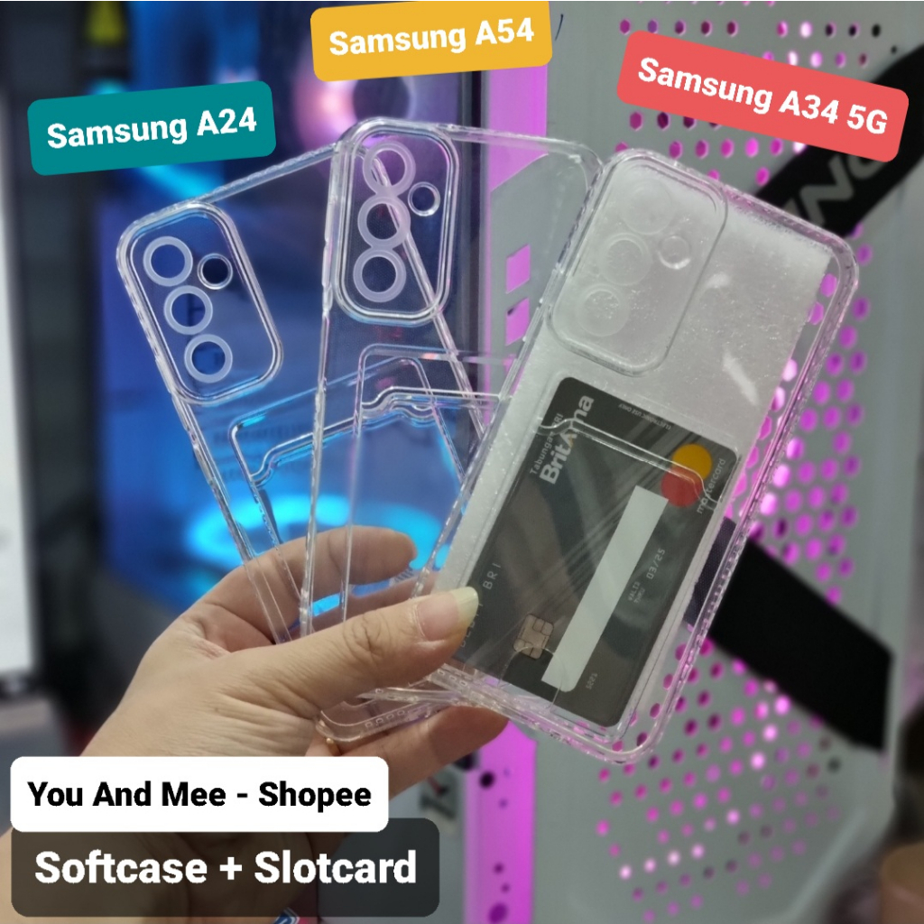 SLOTCARD Soft Case Bening Samsung A54 A34 A24 A13 A12 A10 A10s M33 M23 M53 M52 M31 M21 M30 M30s J2 Grand Prime J7 J4+ J6 Plus Slot Tempat Kartu CARD Softcase CLEAR Airbag Four Air bag Silicone Kondom Karet TPU Plastik Plastic Transparant Transparent 4G 5G