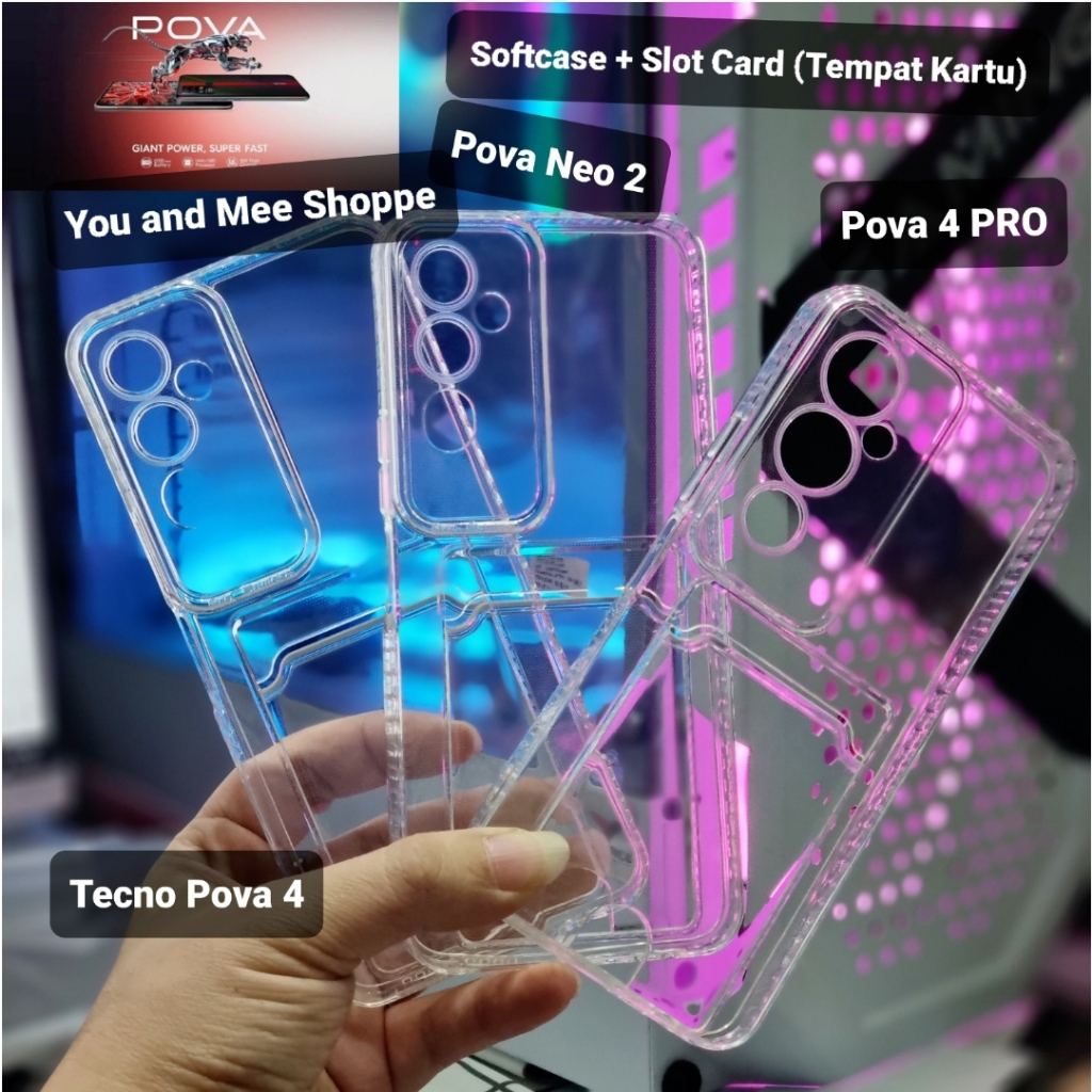 2023!! Soft Case Bening + SLOT Kartu TECNO POVA Neo 2, POVA 4, 4 PRO Casing Slot Tempat Kartu CARD Softcase CLEAR Airbag Four Air bag Silicone Kondom Karet TPU Plastik Plastic warna Transparent 5G S Slotcard ATM SIM Acces 12 C PHONE 4Pro POVA4 NEO2 4G