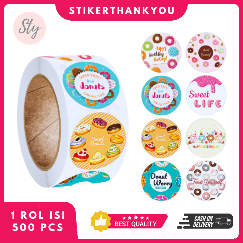 

500 Pcs/Rol Stiker Donat 8 motif