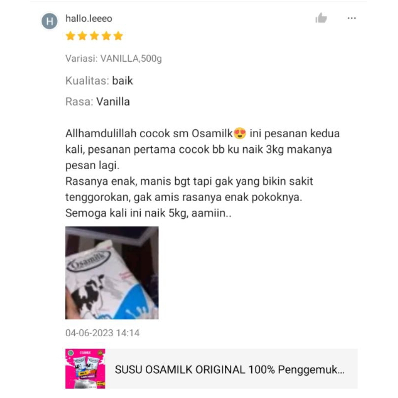TERLARIS !! Bundling (2 pcs) OSAMILK Susu Penggemuk Badan Original 101% @ 500g