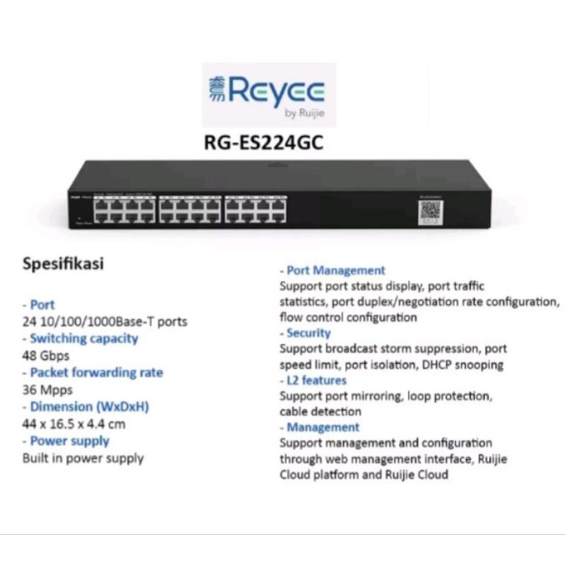 Ruijie reyee RG ES224GC witch hub gigabit cloud managed 24port