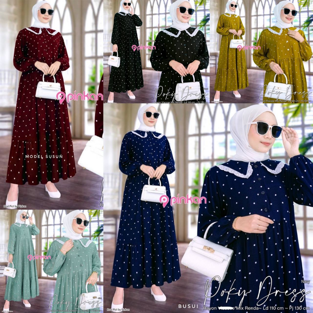 Poky Midi Dress Jumbo Ld 120 Terbaru Dan Kekinian Gamis Rayon Motif Polkadot Fashion Wanita