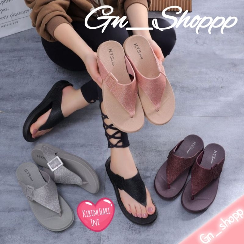 Sandal Wanita Jepit WEDGES Gliter Terbaru HYS 1025PD