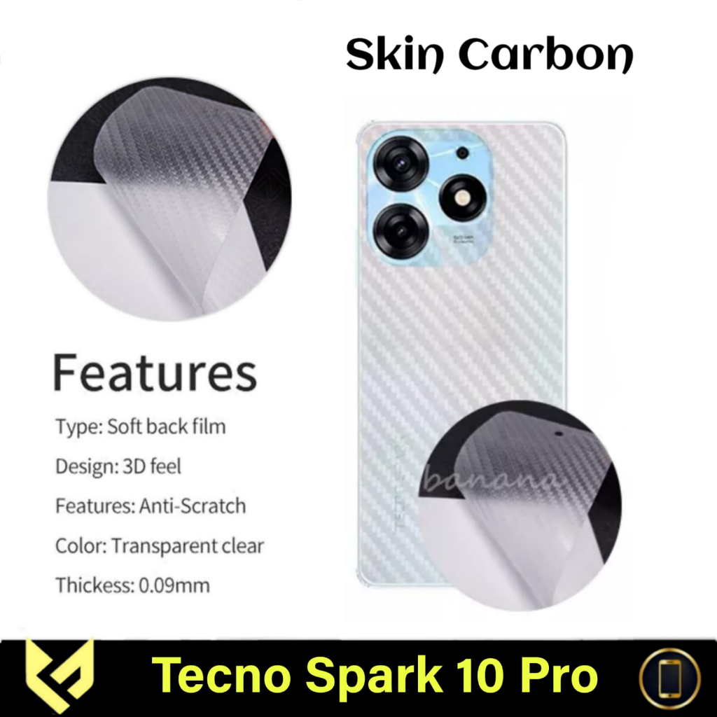 PROMO Paket 3IN1 For TECNO SPARK 10 PRO Anti Gores Layar Free Lens Camera &amp; Skin Carbon Anti Gores Jamur Body Belakang Handphone