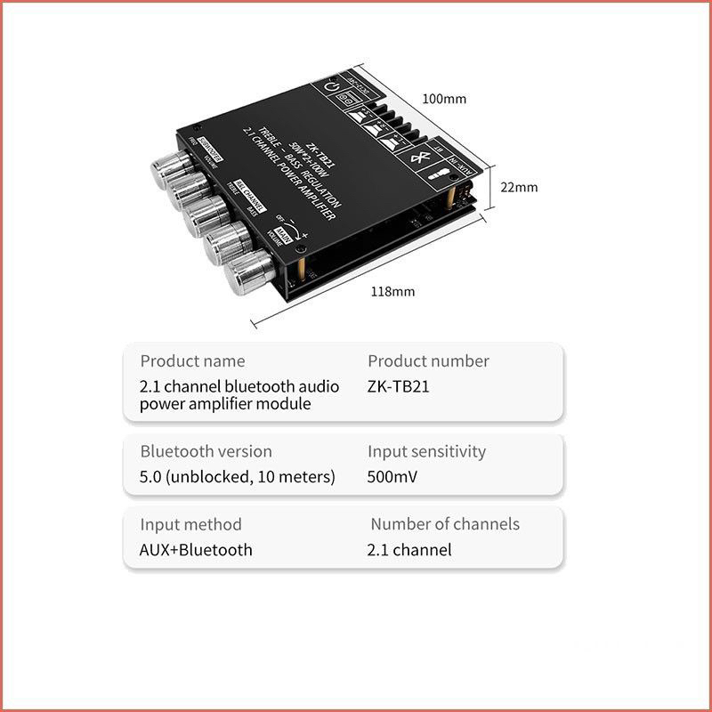 ic Ori import ZK-TB21 TPA3116D2 Bluetooth 5.0 Subwoofer Amplifier Board 50WX2+100W 2.1 Channel Power Audio Stereo