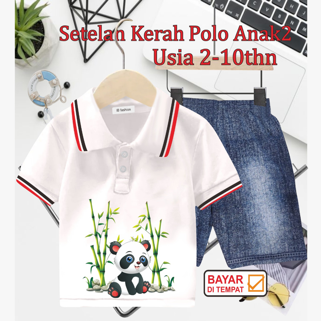 ((IB))SETELAN ANAK KERAH POLO SEMI JEANS/PANDA DIGITAL SABLON