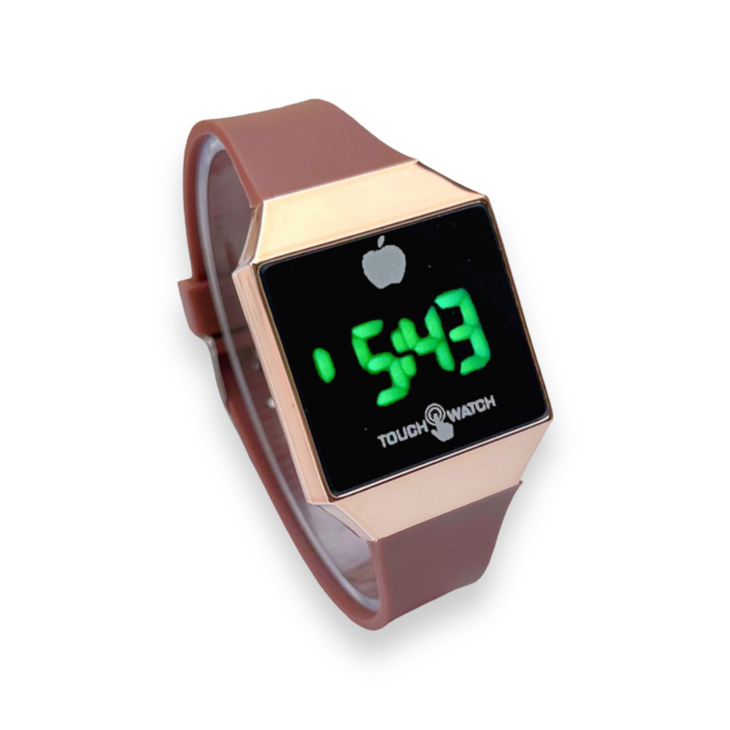 COD✅ Jam Tangan Digital Wanita Pria Watch LED Rubber Elektronik Touch Screen Harga Murah    S1201-S1290-Cokelat