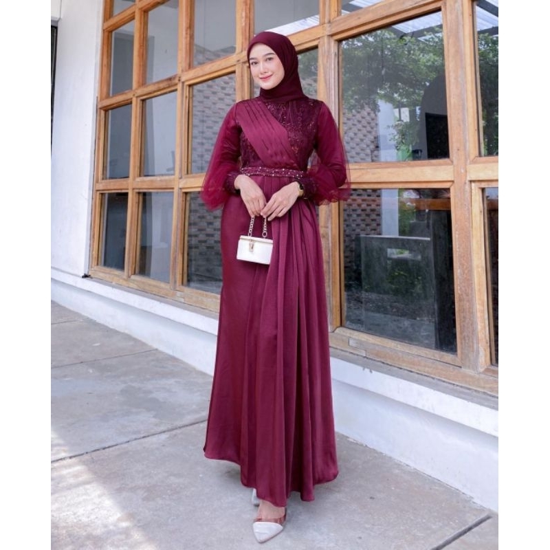 BATIK OFFICIAL - Gamis Wanita Premium Adeeva Gamis Brokat Tulle Mix Satin Premium Gamis Lebaran Syari Dan Lamaran Terbaru Dress Kondangan Modern