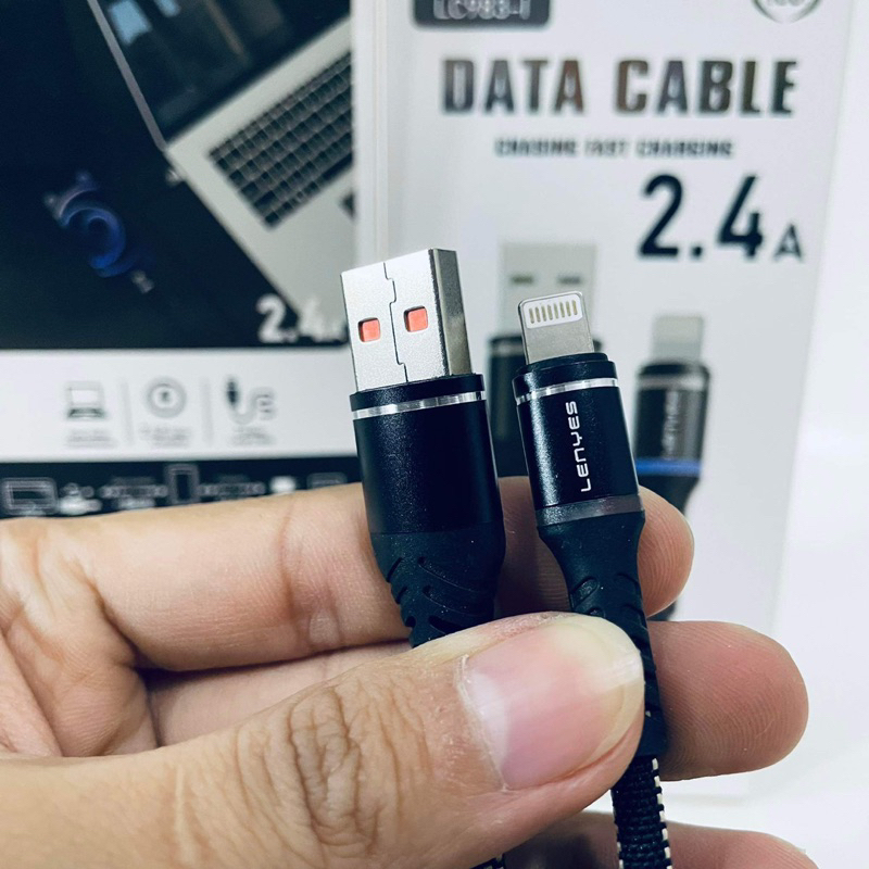 LENYES LC983 2.4A Kabel Fast Charging Universal Sync Data Cable Charger Nylon Anti Putus 1 m Kabel Lightning