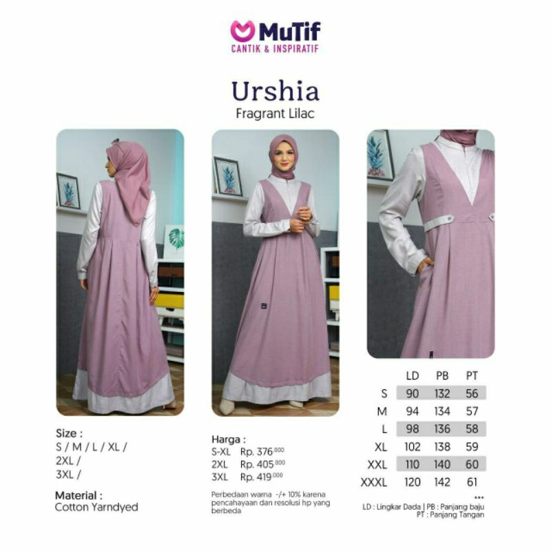 Mutif Urshia Fragrant Lilac Baju Muslim Gamis Dress Casual Premium Terbaru Ori Lebaran 2023 Sarimbit