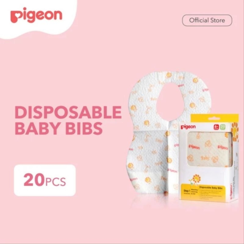 Pigeon Disposible Baby Bibs 20 pcs / Celemek Bayi Slabber Sekali Pakai Pigeon Travel Bibs