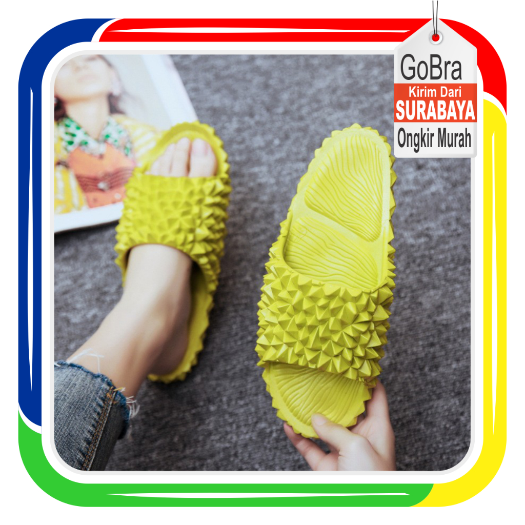 Gobra ♕ SA032 Sandal Empuk Eva Rumah Bentuk Durian Lucu Sendal Motif Ringan Empuk Santai Import Murah COD