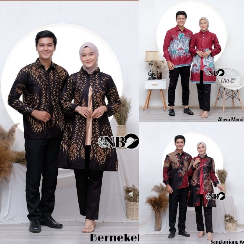 Batik Tunik Couple Modern Set Pakaian Couple Kemeja Batik Panjang Tunik Batik Wanita Batik Couple