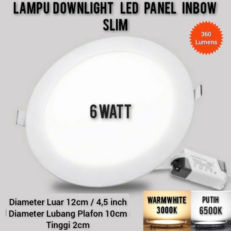 Lampu Downlight LED Panel Tipis Bulat Inbow 3W 6W 9W 12W 18W PUTIH - KUNING/WW Lampu plafon -IBZ--