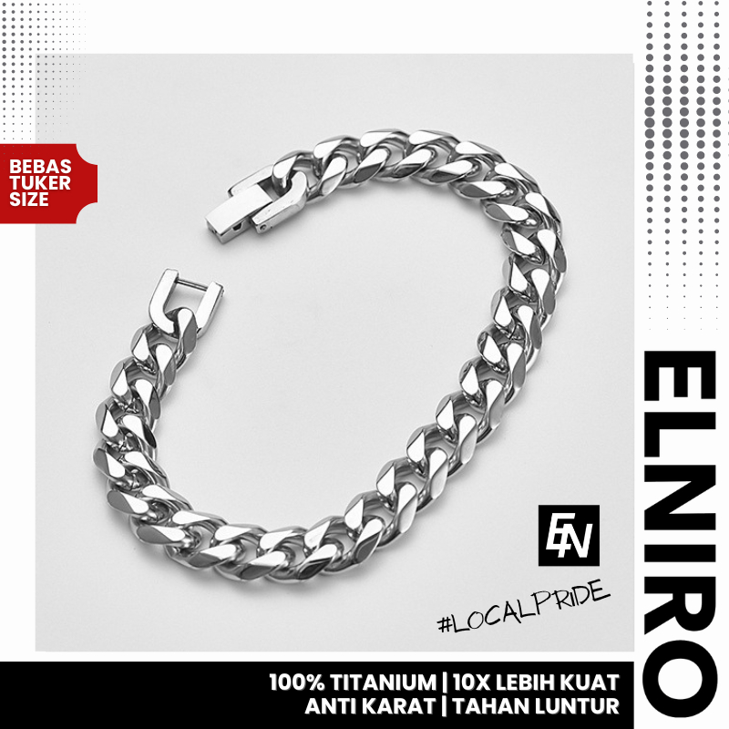 ELNIRO Gelang Rantai Pria GALLA Real Titanium Bracelets Pria Asli ANTI Karat &amp; Pudar [B.1]