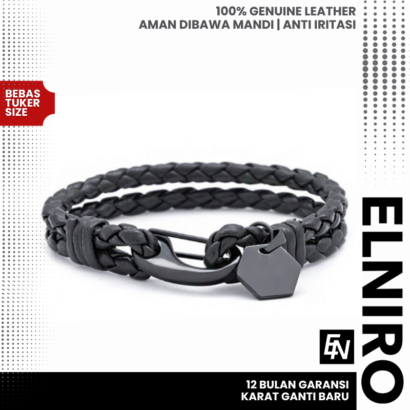 ELNIRO Gelang Kulit Premium LORENZO Pria Wanita 100% GENUINE LEATHER BRACELET for Men Women