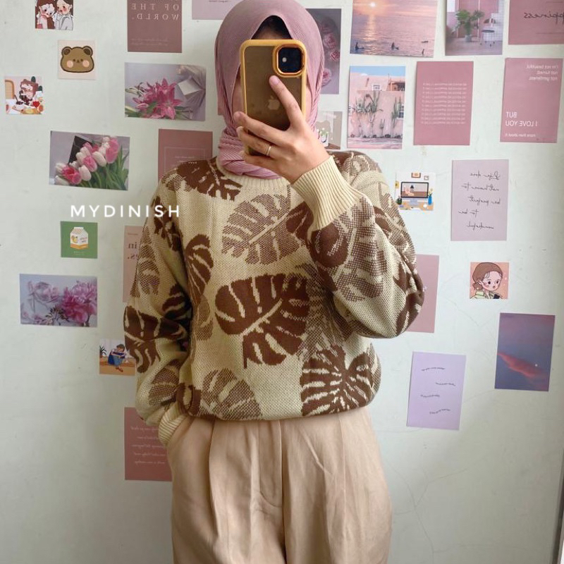 Leaf Sweater Rajut Wanita Motif Daun Terbaru