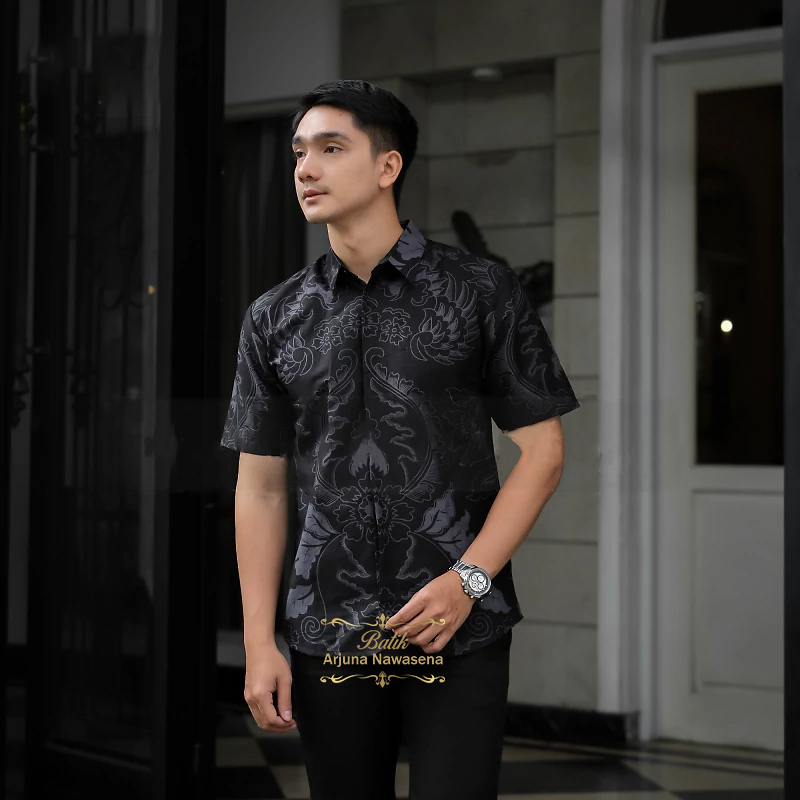 kemeja batik pria baju lengan pendek hem cowok Slimfit Atasan Kondangan alisan Model Terbaru