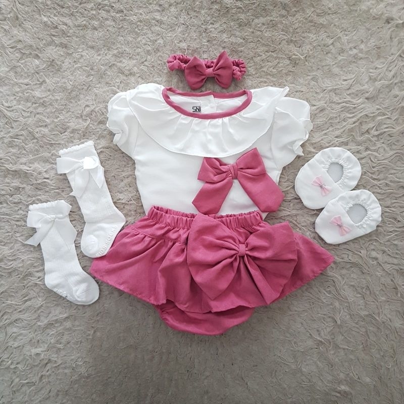 baju bayi flower overall bloomer (Dapet sesuai foto)