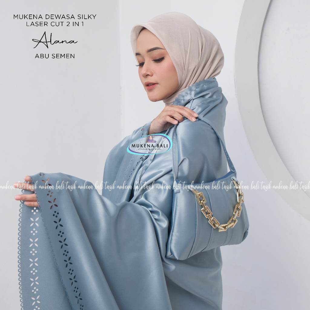 MUKENA BALI TASIK - MUKENA DEWASA SILKY LASER CUT 2 IN 1 POLOS ALANA